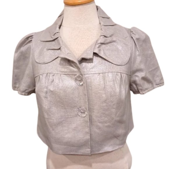 Kensie Cropped Metallic Linen Blend Short Sleeve Jacket- Sz. Med - Picture 1 of 12